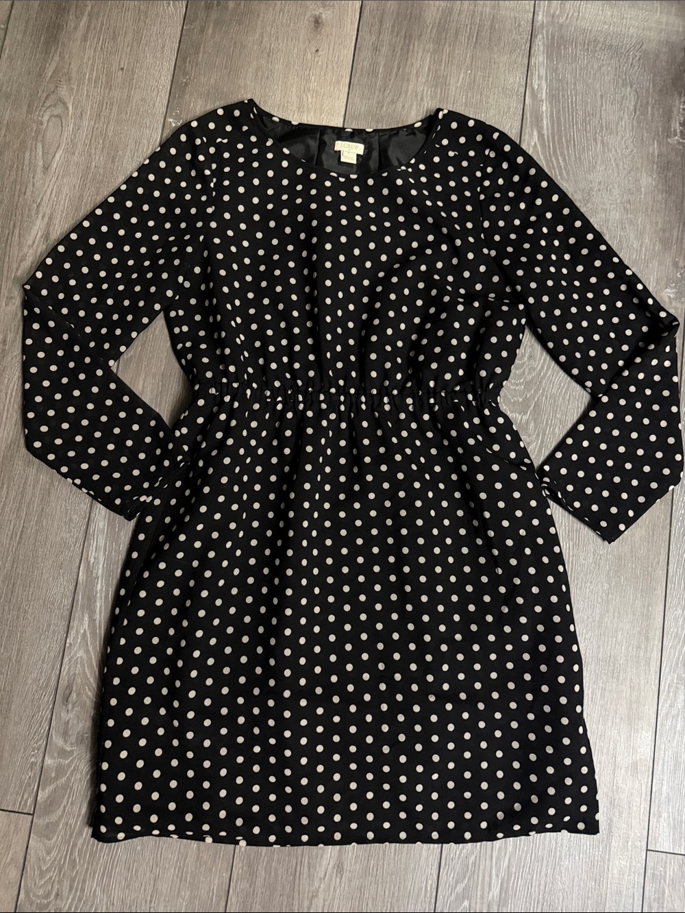 J. Crew Black Dress with White Polka Dots, Long Sleeve